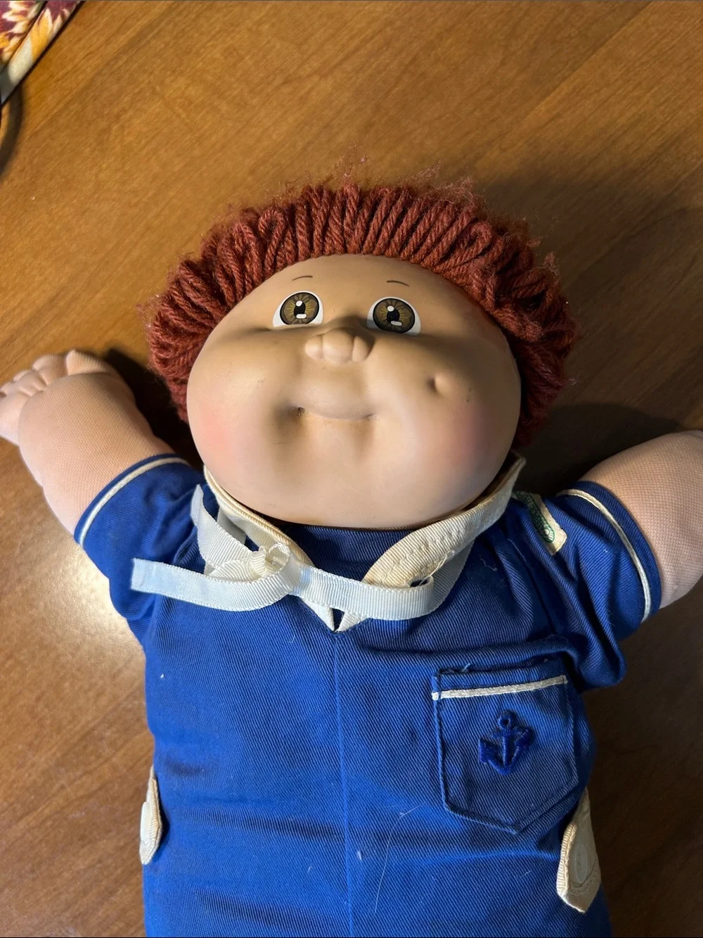 Vintage Cabbage Patch Style Blue Outfit Plush Sailor Doll - Red Hair